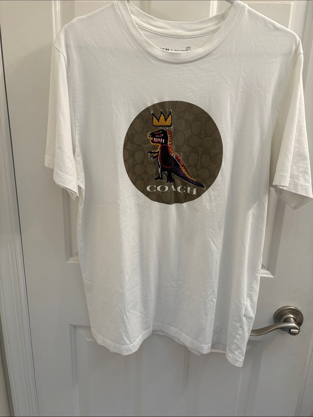 Coach Jean-Michel Basquiat White Short Sleeve Tee with Dinosaur Graphic